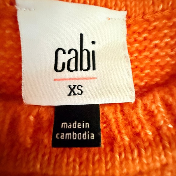 Cabi Bright Orange Textured Cable Knit Sweater Balloon Sleeve XS - Picture 4 of 6